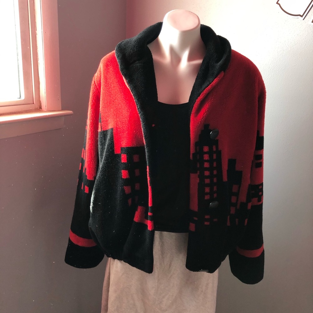 Nordic lights small black and red fuzzy coat - Picture 2 of 6